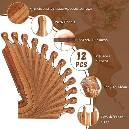 Tanlade 12 Pcs Wood Cutting Board Set Cutting Board with Handle Chopping Serving Board Butcher Cutting Block for Valentines Mother's Day Wedding Housewarming Gift, 16'' x 10'', 16'' x 5'' (Acacia)