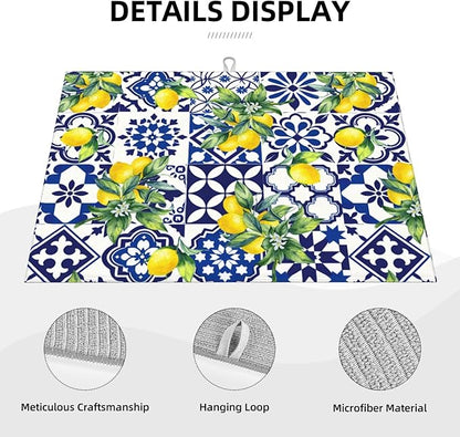 Lemon Mexican Tilt Dish Drying Mat For Kitchen Counter Absorbent Large Kitchen Fast Dry Pad Reusable Washable Protector Rack Large Mat 18 X 24