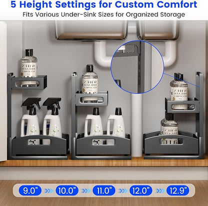 Petiza Under Sink Organizer,2 Pack Height Adjustable Under Sink Organizers and Storage, 2 Tier Under Sink Storage for Kitchen Bathroom Cabinet - Image 5