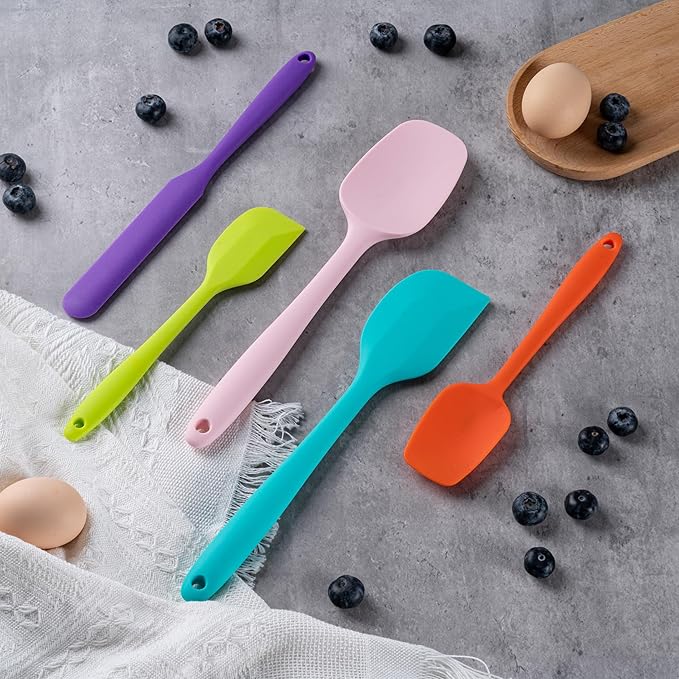 Silicone Spatula Set, 5 Piece Food Grade Rubber Spatulas for Baking, Cooking, and Mixing High Heat Resistant Non Stick Dishwasher Safe BPA-Free (Macaron blue) - Image 6