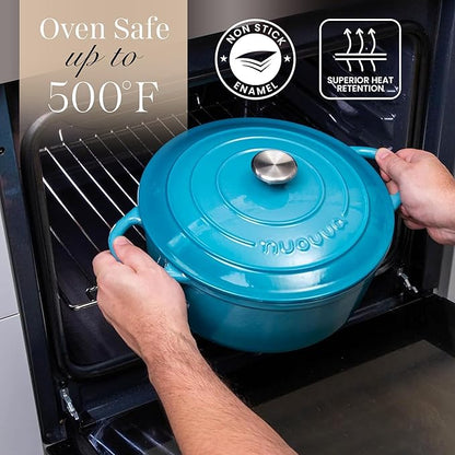 Cast Iron Pot with Lid – Non-Stick Ovenproof Enamelled Casserole Pot, Oven Safe up to 500° F – Sturdy Dutch Oven Cookware – Blue, 5-Quart, 24cm – by Nuovva - Image 5