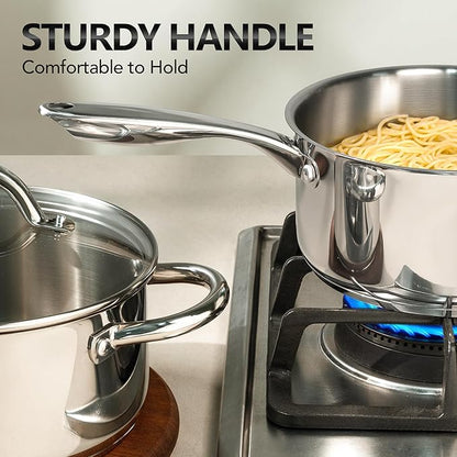 MICHELANGELO Saucepan Set 6pc, 18/10 Stainless Steel Saucepans with Lids, Tri-Ply Bottom, Dual Handle 3QT, Induction Compatible Sauce Pots, 1QT & 2QT & 3QT - Image 3