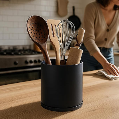 D'vine Dev 360° Rotating Utensil Holder Set – 7.2"+5" Kitchen Utensil Crocks for Countertop, Modern Cooking Tool Organizers for Kitchen Storage +Décor, Black, Set of 2, 72-Z-B-1 - Image 6