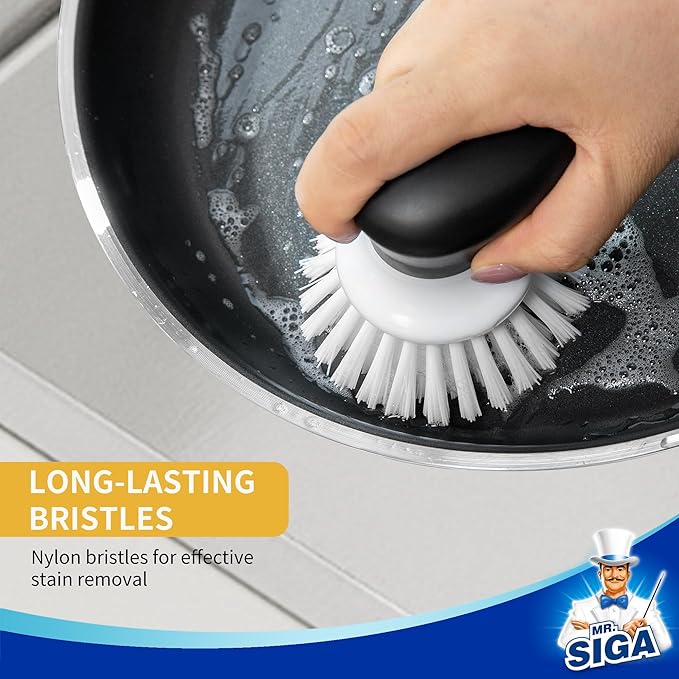 MR.SIGA Dish Scrub Brush, Palm Brush Dish Scrubber with Ergonomic Grip, Kitchen Brushes for Dishes, White, Pack of 2 - Image 5