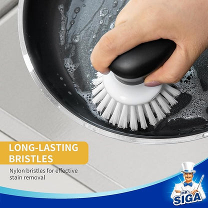 MR.SIGA Dish Scrub Brush, Palm Brush Dish Scrubber with Ergonomic Grip, Kitchen Brushes for Dishes, White, Pack of 2 - Image 5