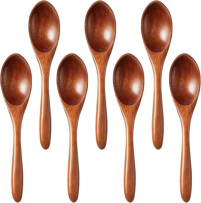 7pcs Small Wooden Spoons for Honey, Tea, Coffee Little Wood Table Spoon for Eating, Stirring Mini Wooden Utensils Set by Morgles