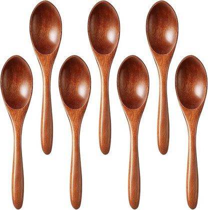 7pcs Small Wooden Spoons for Honey, Tea, Coffee Little Wood Table Spoon for Eating, Stirring Mini Wooden Utensils Set by Morgles