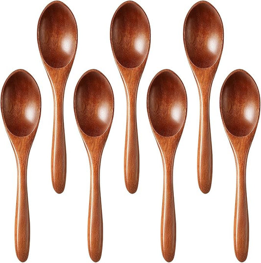 7pcs Small Wooden Spoons for Honey, Tea, Coffee Little Wood Table Spoon for Eating, Stirring Mini Wooden Utensils Set by Morgles