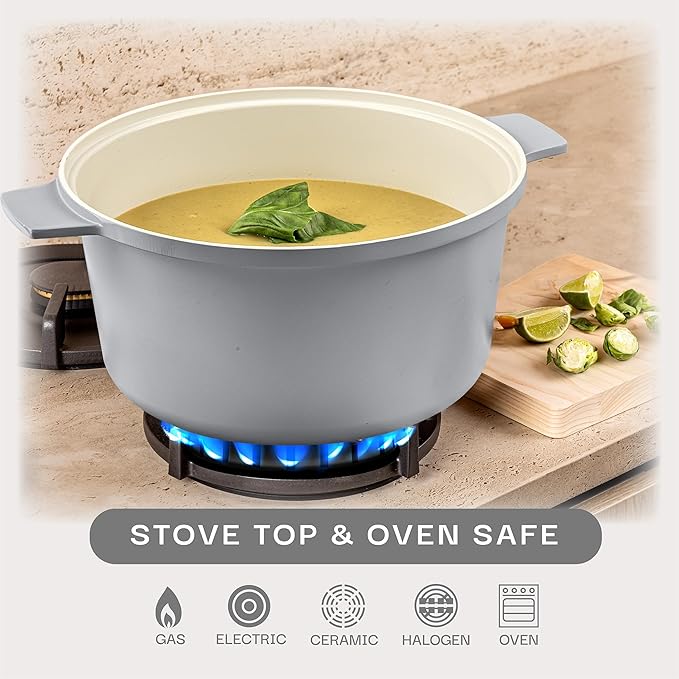 Gotham Steel 5 Qt Dutch Oven Pot with Lid, Nonstick Ceramic Dutch Oven Stock Pot, 10 in 1 Cooking Pot & Dutch Oven for Bread Baking, Lightweight, Oven & Dishwasher Safe – Gray - Image 4