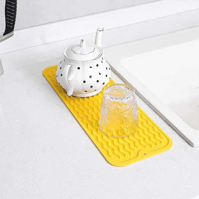 MicoYang Silicone Dish Drying Mat for Multiple Usage,Easy clean,Eco-friendly,Heat-resistant Silicone Mat for Kitchen Counter,Sink,Bar,Bottle,or Cup Yellow M 17 inches x 6 inches - Image 5