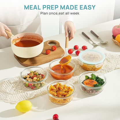 Vtopmart 5Pack 22oz Glass Storage Containers with Lids, Glass Meal Prep Food Container Sets with Snap Airtight Lids for Microwave, Oven, Freezer and Dishwasher, Green, Round - Image 3