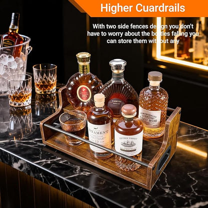 YQBRAO 2-Tier Liquor Bottle Display Shelf, Coffee Syrup Rack Organizer, Water Bottle Organizer, Mini Bar Cabinet, Rustic Bar Shelves for Liquor Whiskey, Spirits