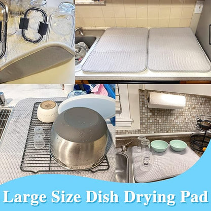 2 Pack Microfiber Dish Drying Mat,24*17 inch Absorbent Dish Drainer Kitchen Counter,Large Size Dish Drying Pad for Countertops,Sinks,Draining Racks(Gray) - Image 5