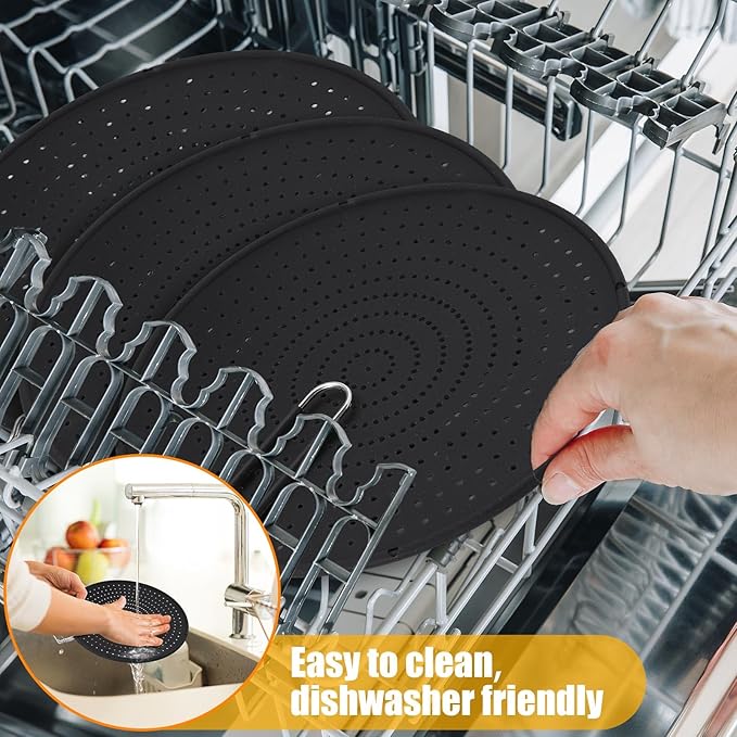 Tioncy 3 Pcs Silicone Splatter Screen for Frying Pan Grease Oil Splatter Collapsible Splash Guard Heat Resistant Multi Use for Baking and Cooking(Black) - Image 6