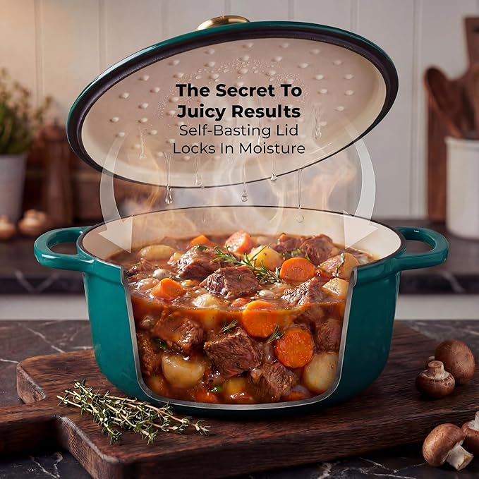 Zulay Kitchen 6.4 Quart Enameled Cast Iron Dutch Oven Pot with Lid, Emerald - Image 4