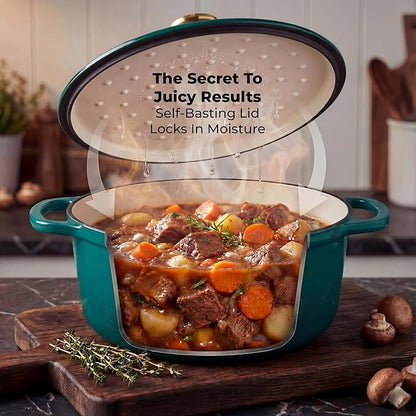 Zulay Kitchen 7.7 Quart Enameled Cast Iron Dutch Oven Pot with Lid – Premium Durability & Oven Safe up to 500°F – Heavy Duty Cookware Perfect for Bread Baking, Stews, Braising & Roasting – Emerald - Image 4