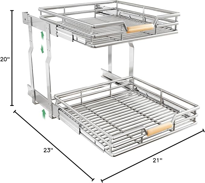 Pull out Cabinet Organizer, 2 Tiers 23"W X 21"D, Heavy Duty Smooth Sliding Under Cabinet Shelves for Pots and Pans, Full-Extension Roll out Drawers, Slide out Organization for Home Kitchen Pantry - Image 2