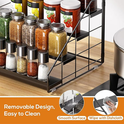 4 Tiered Spice Rack Organizer, 2 Pack Spice Rack Organizer for Cabinet, Tiered Adjustable Spice Shelf for Kitchen Countertop Pantry Organization (Carbon Black) - Image 7