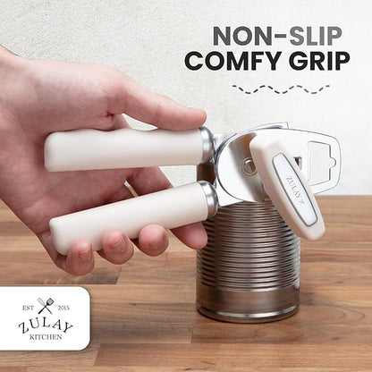 Zulay Kitchen Heavy Duty Stainless Steel Can Opener Manual with Bottle Opener - Rust Proof Manual Can Opener With Turn Knob & Comfy Soft Grip Handles - Cream - Image 5