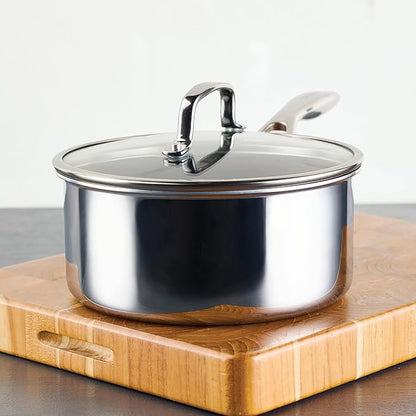 Circulon C1 Series Clad Stainless Steel with ScratchDefense Technology Cookware Nonstick Induction Saucepan with Lid, Metal Utensil Safe, 3 Quart - Polished Stainless Steel