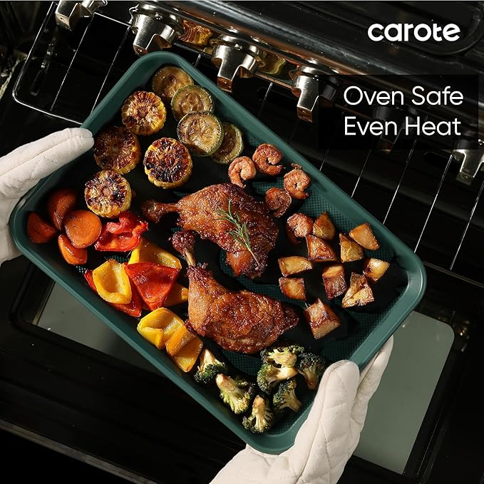 CAROTE 3-Piece Baking Pan Set - Bakeware Set, Baking Sheet Set Including 13 Inch 15 Inch 17 Inch Sheet Pan, Cookie Sheet for Baking, Deep Olive Green - Image 6