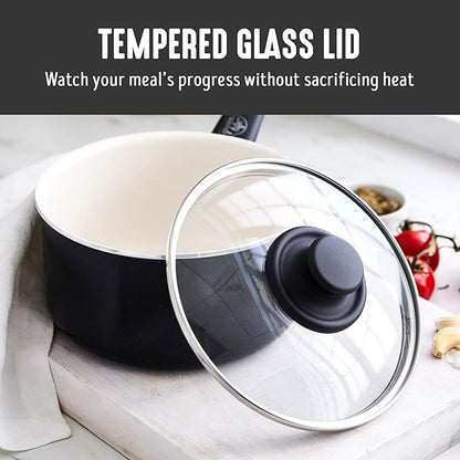 GreenLife 2.5QT Nonstick Saucepan with Glass Lid, Soft Grip, PFAS-Free Ceramic, Multipurpose Chef Pan, Milk & Sauce Cooking Pot, Dishwasher & Oven Safe to 350˚F, Stay-Cool Handle, Black - Image 6