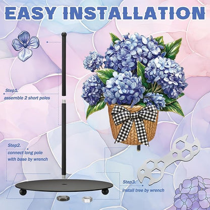 Thyle Blue Hydrangea Paper Towel Holder Summer Hydrangea Kitchen Decor Metal Flowers Paper Towel Holder Stand with Round Base for Summer Kitchen Bathroom Countertop Toilet Accessories