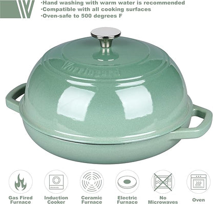 VORRINGARD Enameled Cast Iron Dutch Oven Pot with Lid, Bread Oven for Sourdough Bread Baking, Dutch Ovens with Bread Proofing Basket& Baking Supplies Set, 6 Quart, Sage Green