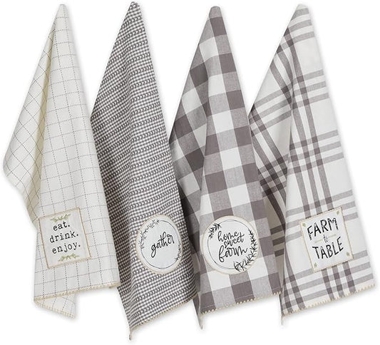 DII Home Sweet Farmhouse Kitchen Collection, Dishtowel Set, 18x28, Gray, 4 Count