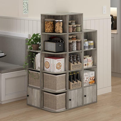 Furinno Luder Shelf Bookcase with 1 Door Storage Cabinet, French Oak - Image 4