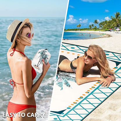 HIHOHO Beach Blanket Waterproof Sandproof Extra Large Beach Mat 79" X 83"/120"x108"for 1-8 Adults Quick Drying Durable Outdoor Picnic Mat for Beach Travel Camping Hiking