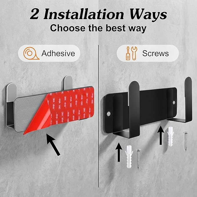 Pot Lid Rack, Wall Mounted 304 Stainless Steel Multi-Functional Storage Holder, Fits Cutting Boards, Pot Lids, Bathroom Scales, Self-Adhesive & Screw Mounting(Black, Set of 2) - Image 4