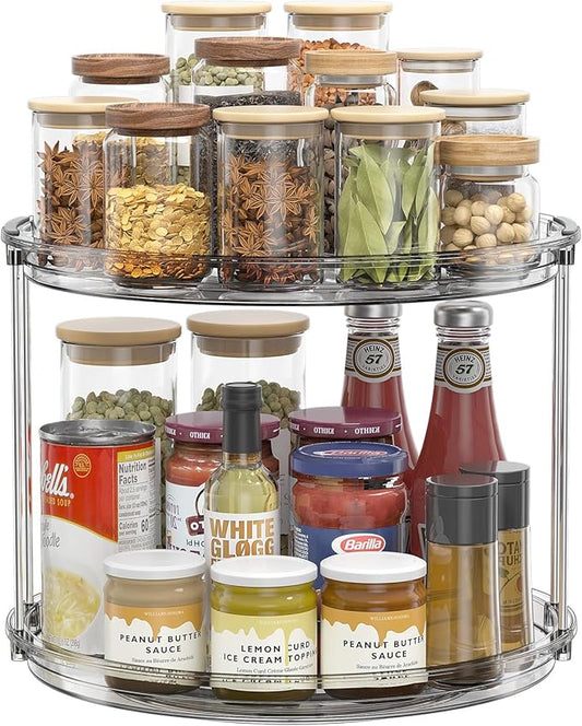 LAMU 2 Tier Lazy Susan Organizer 12 inch Large Lazy Susan Turntable Rotating Spice Rack Organization for Cabinet, Kitchen, Pantry, Countertop, Bathroom, Vanity, Medicine Cabinet Organizer, Grey by YourHome-OrganizationHelper