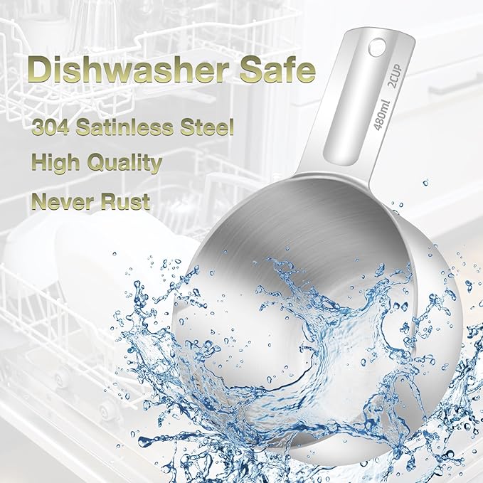 1PCS 2Cup (480ml, 16oz) Single Measuring Cup, Etched Inner Scale Stainless Steel Measure Scoop, Metric and US Measurement, Dishwasher Safe - Image 6