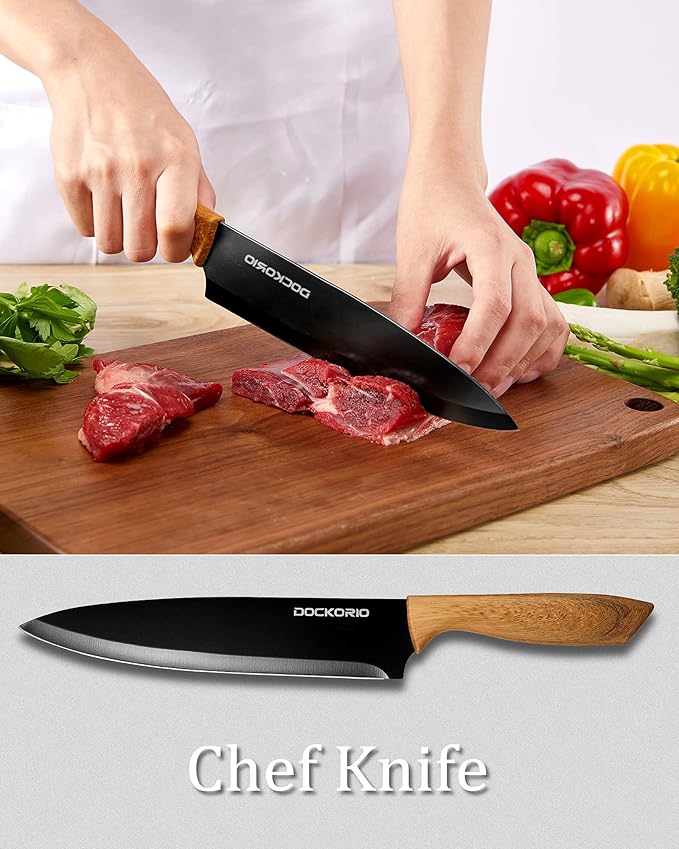 Kitchen Knife Set with Block, all in one 19 PCS High Carbon Stainless Steel Sharp Serrated Steak Knives Set, Chef Knives, Bread Knife, Scissor, Sharpener - Image 5