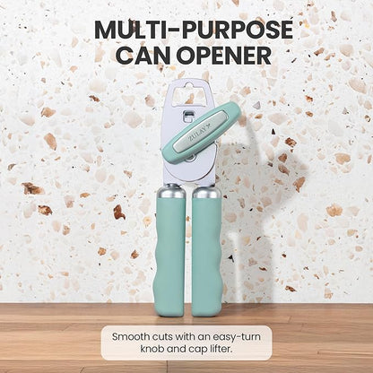 Zulay Kitchen Heavy Duty Stainless Steel Can Opener Manual with Bottle Opener - Rust Proof Manual Can Opener With Turn Knob & Comfy Soft Grip Handles - Mint - Image 2