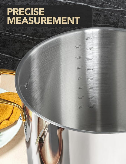 MICHELANGELO Stainless Steel Stock Pot - 20 Quart Soup Pot with Lid & Ergonomic Handle, Extra-Large Pots for Cooking, Suitable for All Stoves