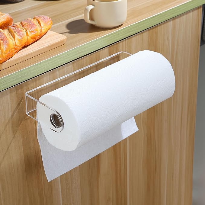 ZUNTO Acrylic Paper Towel Holder - Adhesive Paper Towel Roll Holder Under Cabinet, Clear Plastic Wall Mounted Paper Towel Rack for Kitchen, Frees up Counter Space - Image 7