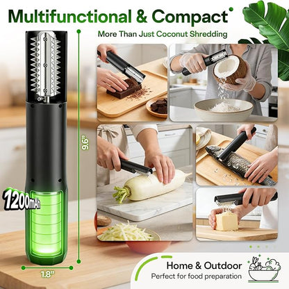 2026 New Electric Coconut Grater (with 100 Pairs of Gloves), 125W USB Rechargeable Handheld Coconut Scraper Machine, Waterproof Anti-Splash for Coconut, Cheese, Chocolate