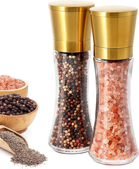 VEVOK CHEF Gold Salt and Pepper Grinder Mill Set Stainless Steel Pepper Shaker Adjustable Ceramic Coarseness Salt Grinder Black Pepper Spice Grinder Mill by VEVOKCHEF