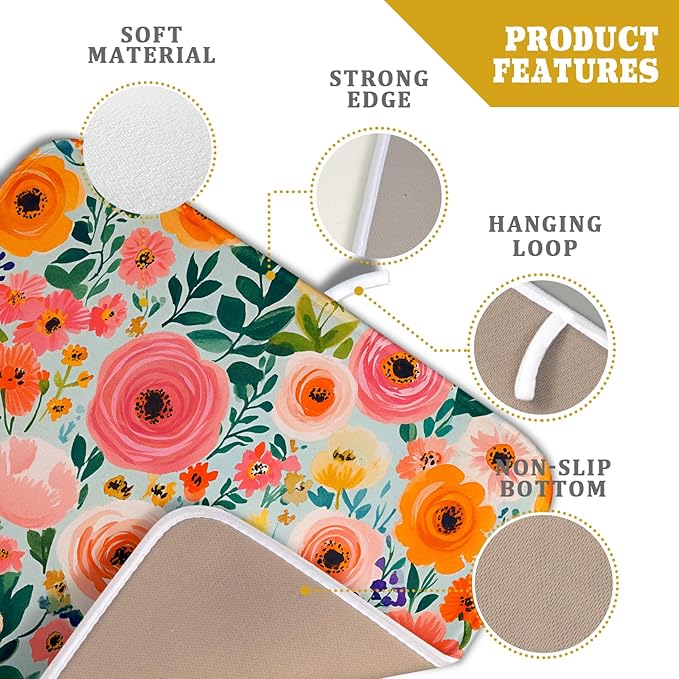 Spiral Flower Dish Drying Pad - Spring Bold Floral Printd Kitchen Countertop Cloth Pad for Home Decorative - Image 4