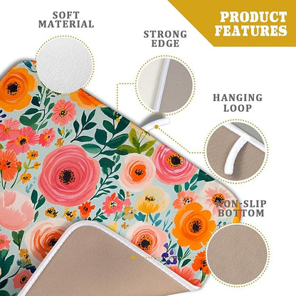 Spiral Flower Dish Drying Pad - Spring Bold Floral Printd Kitchen Countertop Cloth Pad for Home Decorative - Image 4