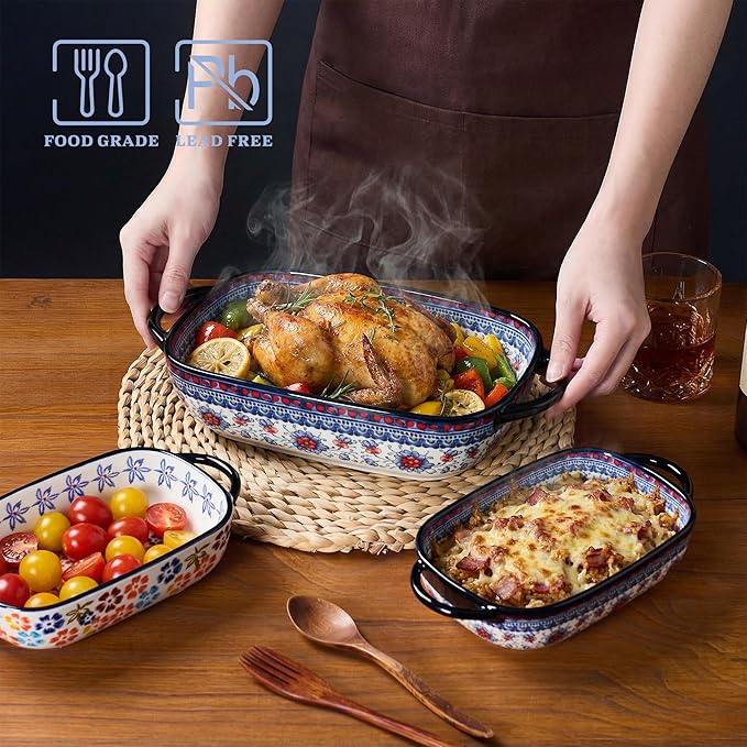 Ceramic Casserole Dishes for Oven, Hand-painted Polish Pottery Baking Dish Set of 2, 0.8QT / 2QT Porcelain Casserole Dishes with Handles, Baking Pan Lasagna Pan, Gift for Family/Friend (Blue) - Image 6