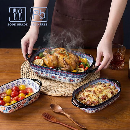 Ceramic Casserole Dishes for Oven, Hand-painted Polish Pottery Baking Dish Set of 2, 0.8QT / 2QT Porcelain Casserole Dishes with Handles, Baking Pan Lasagna Pan, Gift for Family/Friend (Blue) - Image 6
