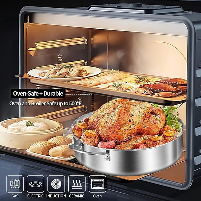 LOLYKITCH Whole Body Tri-Ply Stainless Steel 5.5 QT Sauté Pan with Lid,12 Inch Deep Frying Pan,Jumbo Cooker,Dishwasher and Oven Safe,Detachable Handle. - Image 3