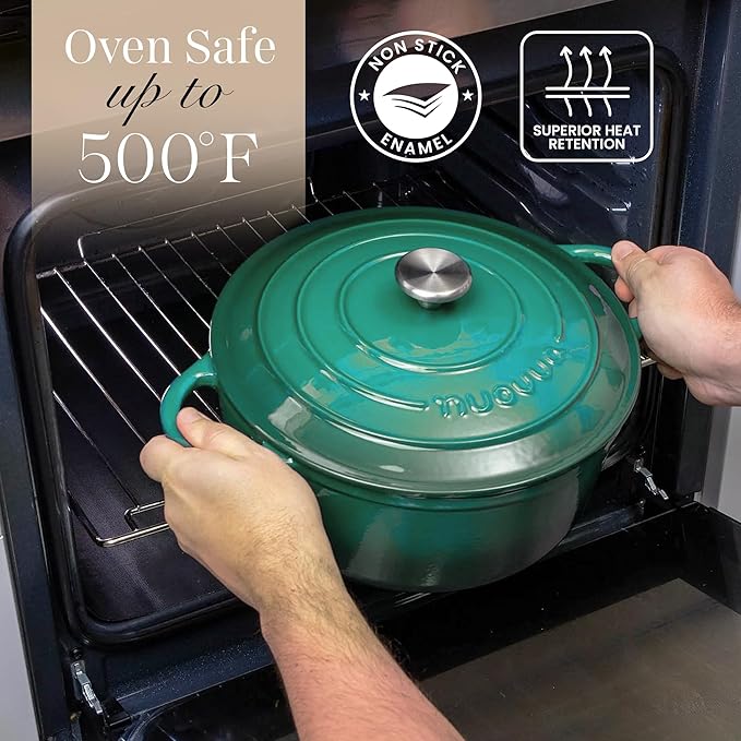 Cast Iron Dutch Oven with Lid – Non-Stick Ovenproof Enamelled Casserole Pot – Sturdy Dutch Oven Cookware – Dark Green, 7.3-Quart, 30cm – by Nuovva - Image 5