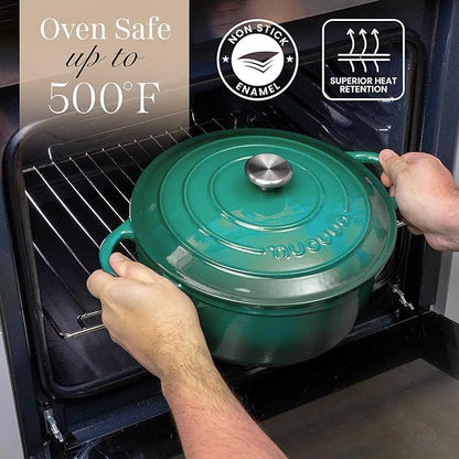Cast Iron Dutch Oven with Lid – Non-Stick Ovenproof Enamelled Casserole Pot – Sturdy Dutch Oven Cookware – Dark Green, 3.1-Quart, 22cm – by Nuovva - Image 5