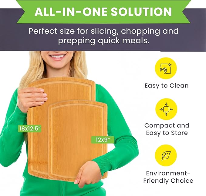 Extra Large Bamboo Cutting Board Set of 2 – Wood Cutting Boards for Kitchen with Glue-Free Surface™ & Juice Groove – Non-Toxic Wooden Chopping Boards, FSC-Certified, Durable Carving Boards - Image 2