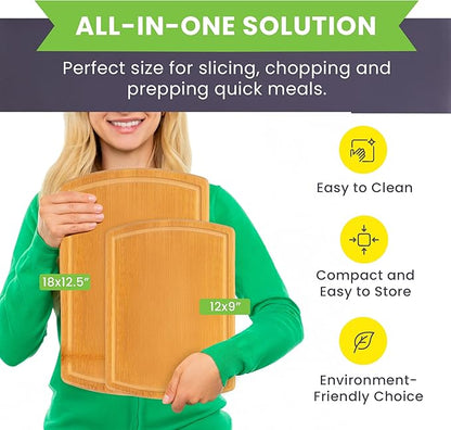 Extra Large Bamboo Cutting Board Set of 2 – Wood Cutting Boards for Kitchen with Glue-Free Surface™ & Juice Groove – Non-Toxic Wooden Chopping Boards, FSC-Certified, Durable Carving Boards - Image 2