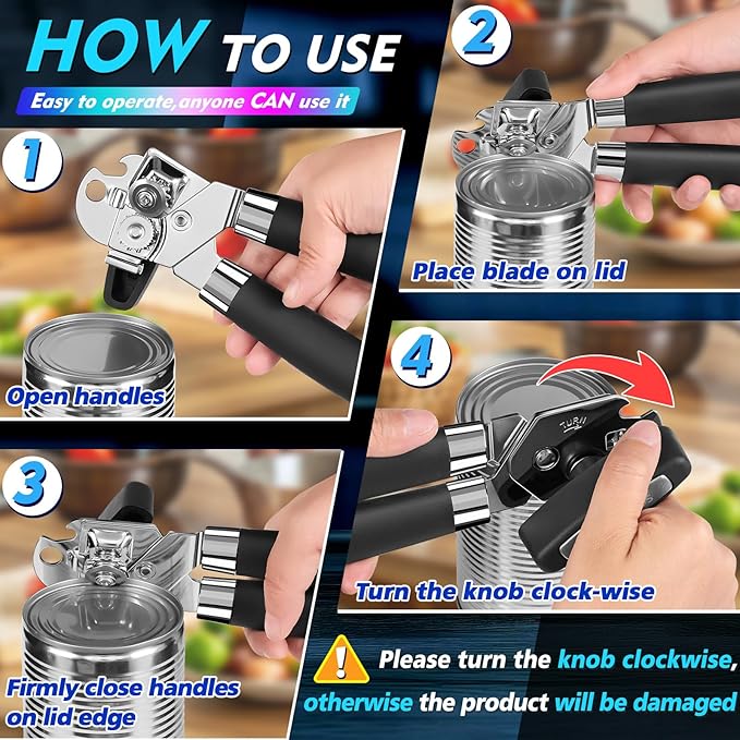 Can Opener Manual Heavy Duty Multifunctional with Magnet Lift [Ergonomic Curved Handle Grip] Stainless Steel, Arthritis-Friendly, Kitchen Tool for Seniors, Kitchen Essentials, Camping, Bottle Opener - Image 6